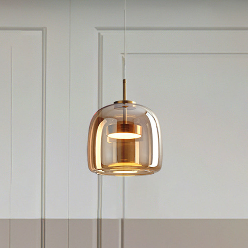 AmberGlow - Retro LED Pendant Ceiling Lights with Gold Metal and Glass