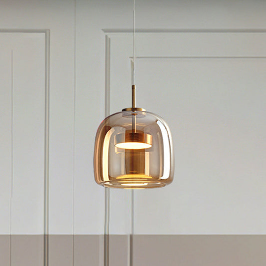 AmberGlow - Retro LED Pendant Ceiling Lights with Gold Metal and Glass