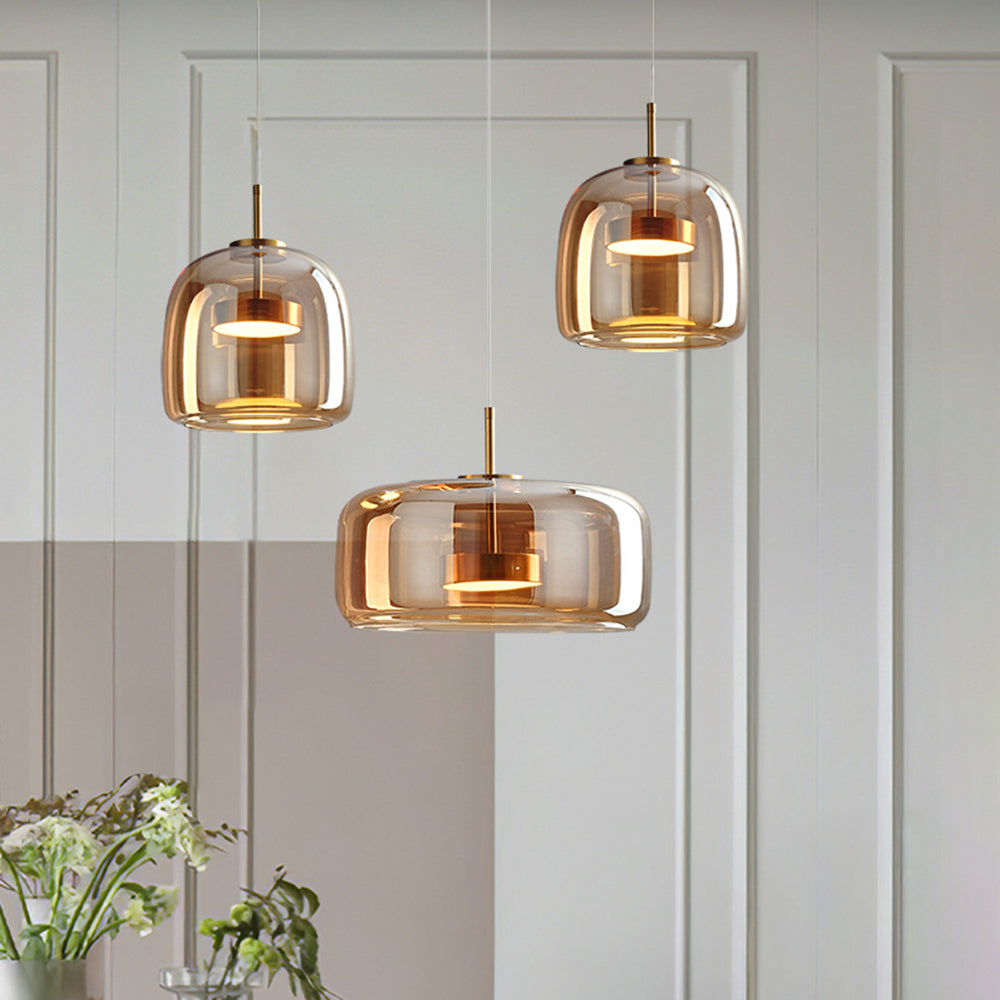 AmberGlow - Retro LED Pendant Ceiling Lights with Gold Metal and Glass