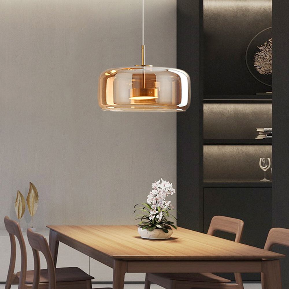 AmberGlow - Retro LED Pendant Ceiling Lights with Gold Metal and Glass