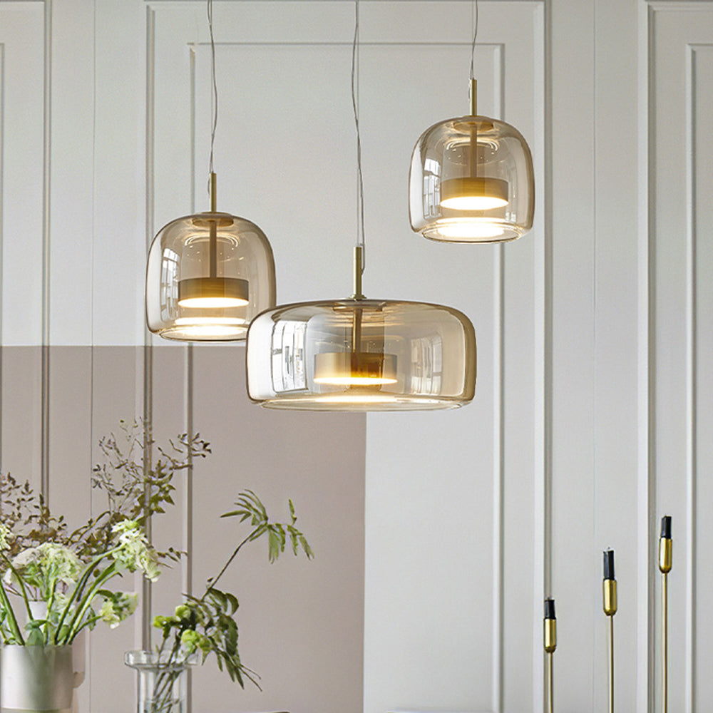 AmberGlow - Retro LED Pendant Ceiling Lights with Gold Metal and Glass